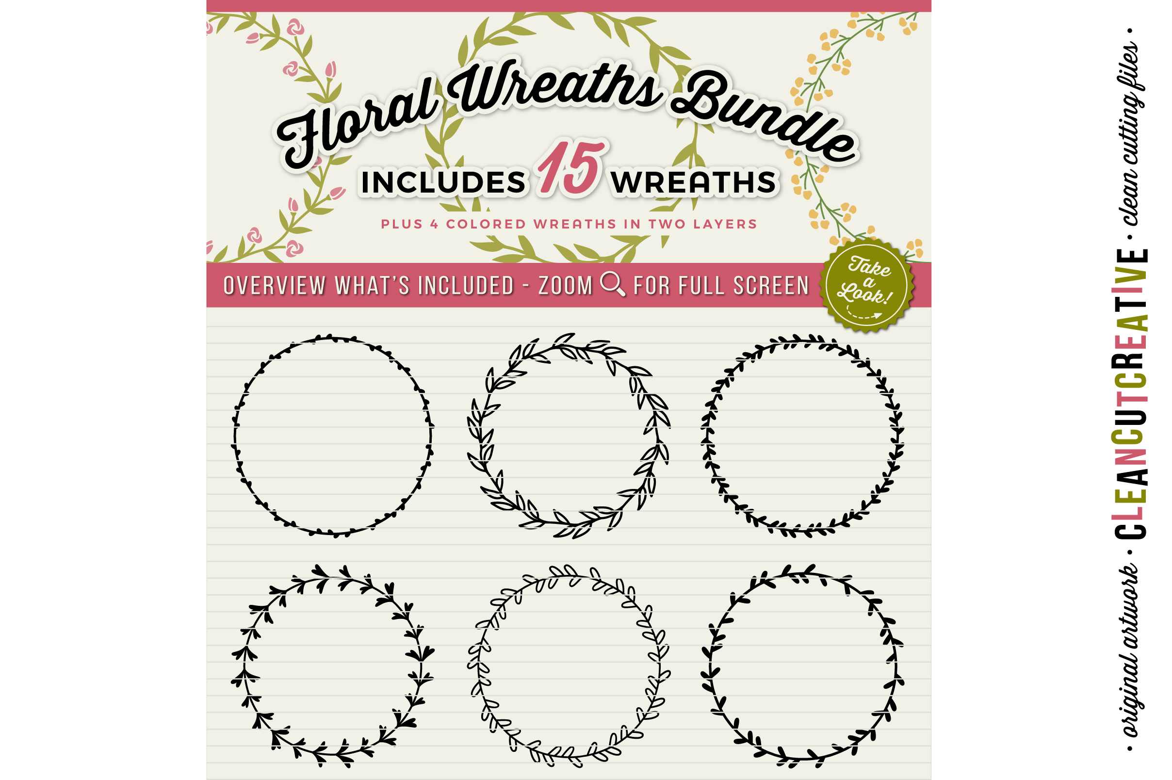 Download 15 svg FLORAL WREATHS floral leaf circle frames - SVG DXF ...