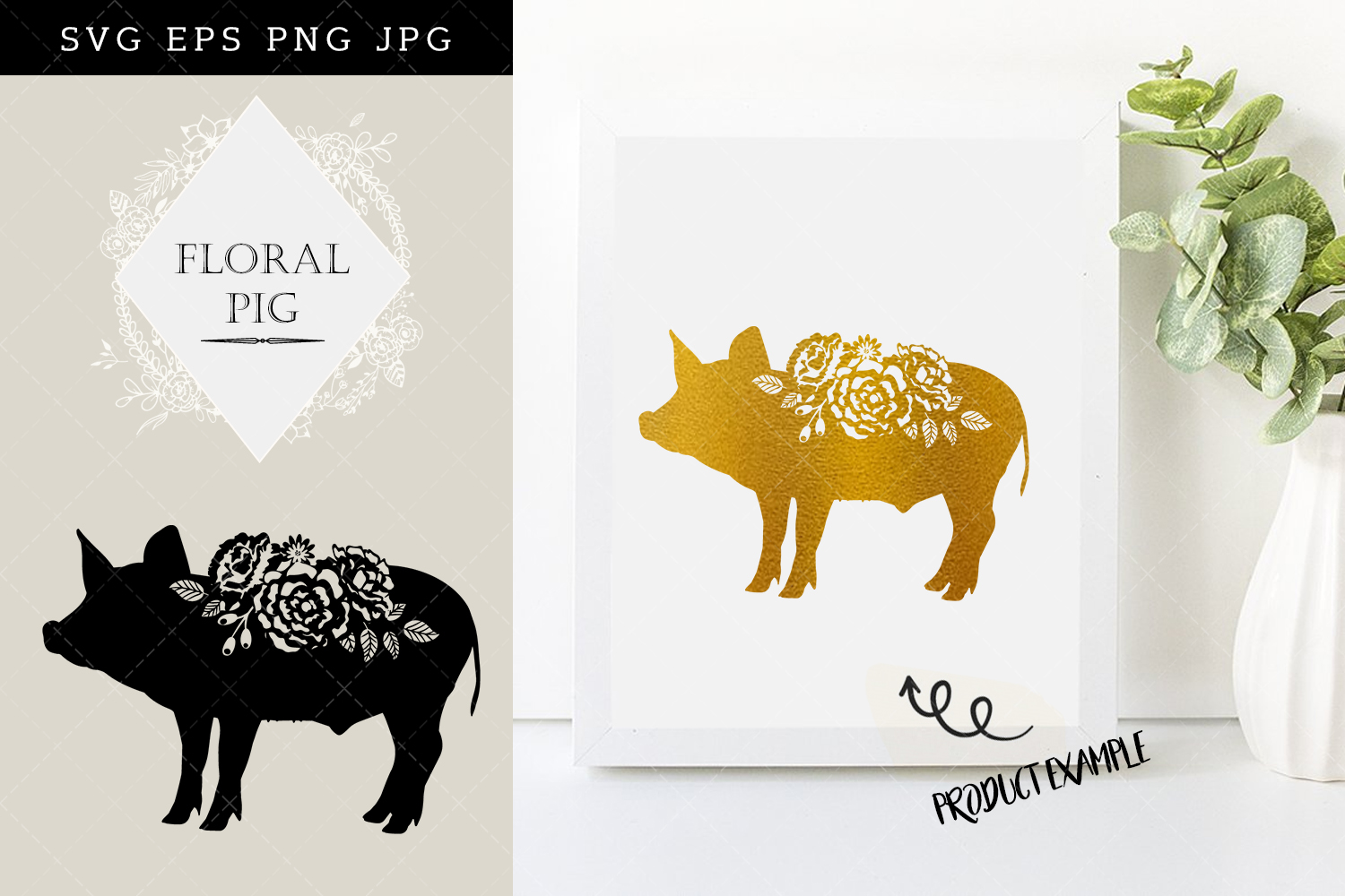 Download Floral Pig Silhouette Vector (274917) | Illustrations | Design Bundles