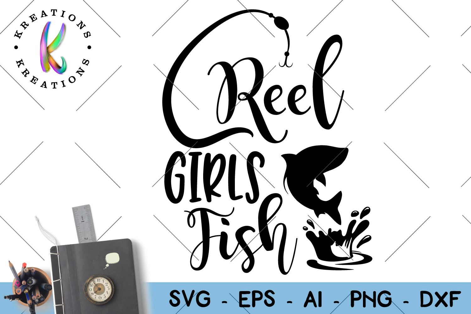 Fishing Svg Reel girls fish cut file
