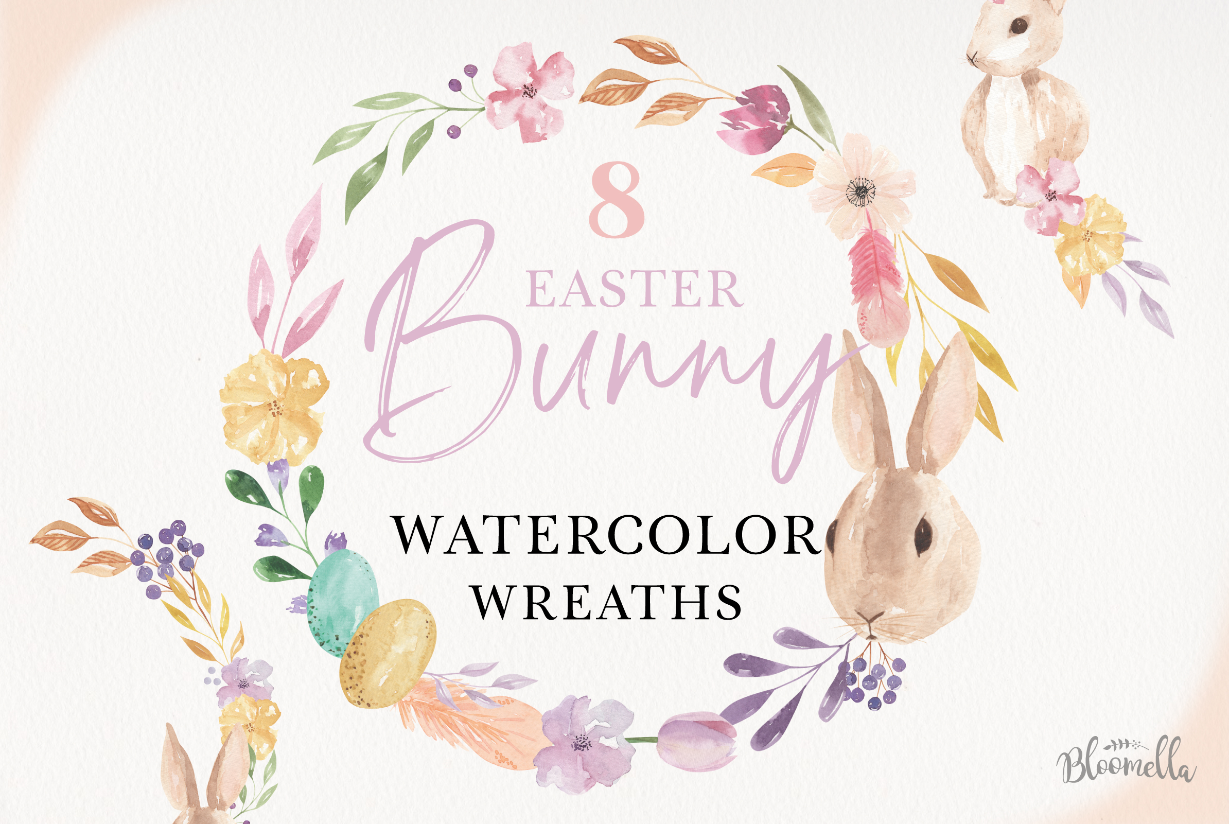 Download Watercolor Easter Eggs Wreaths 8 Floral Garland Bunny ...