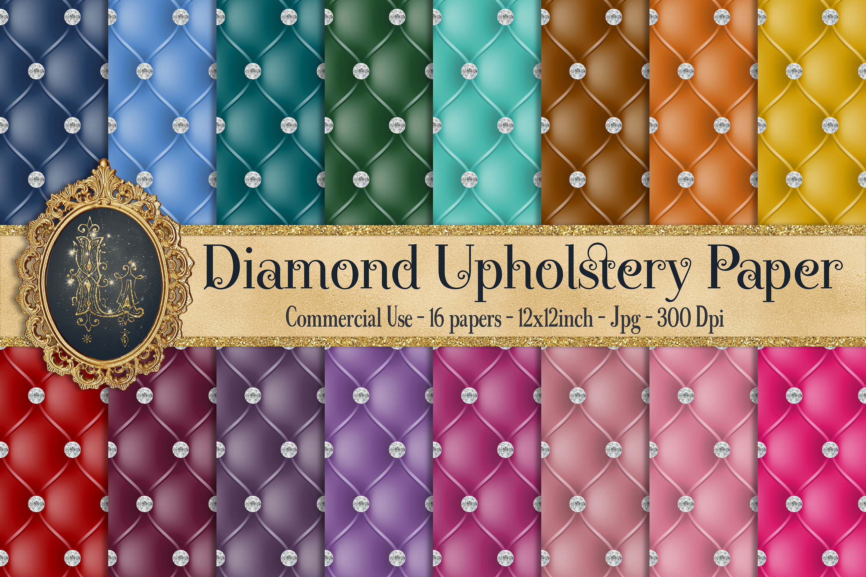 16 Seamless Diamond Upholstery Digital Papers, Quilt Leather (136135