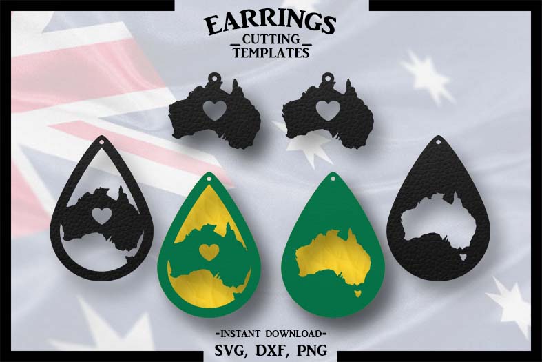 Download Australia Earrings, Silhouette, Cricut, Cut File, SVG DXF