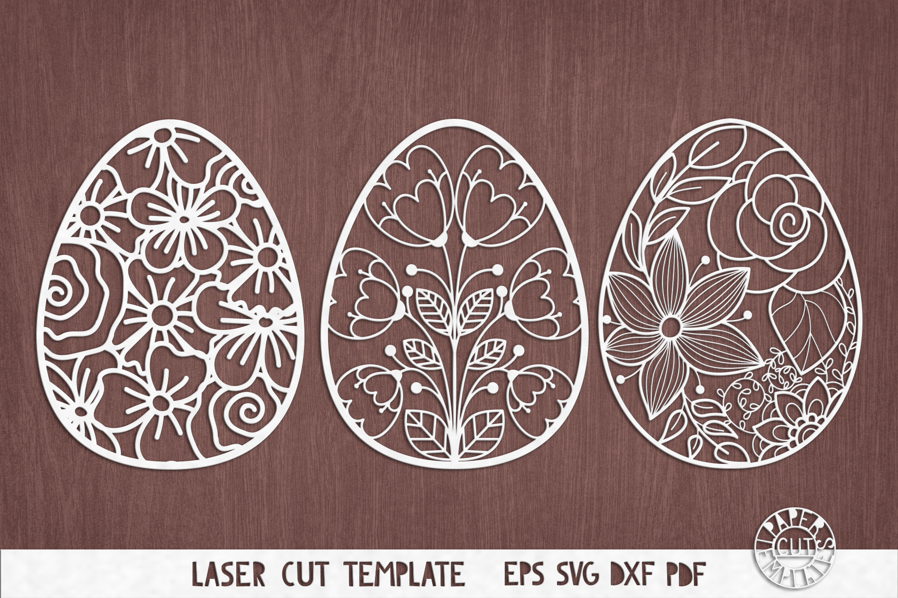 SVG Set of flower easter eggs for laser cutting, Cricut.