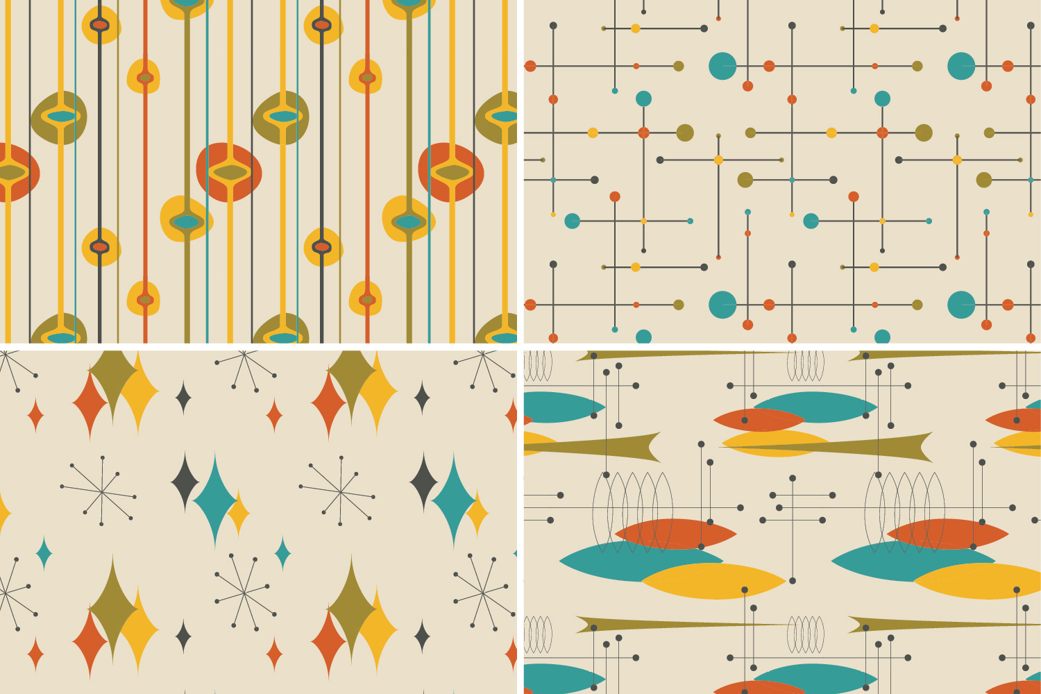 8 Seamless Mid Century Modern Patterns Set 3