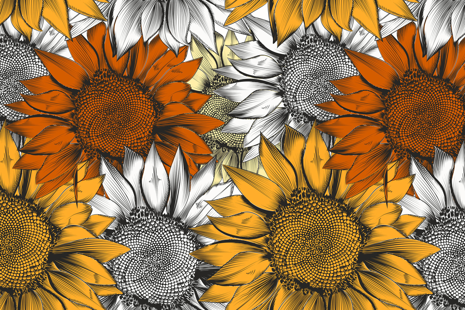 Download Beautiful vector pattern from hand drawn sunflowers