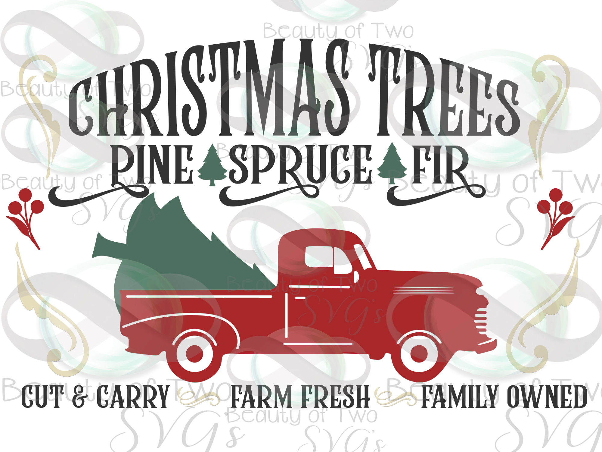 Christmas Red Vintage Truck svg, Christmas Trees sign svg,