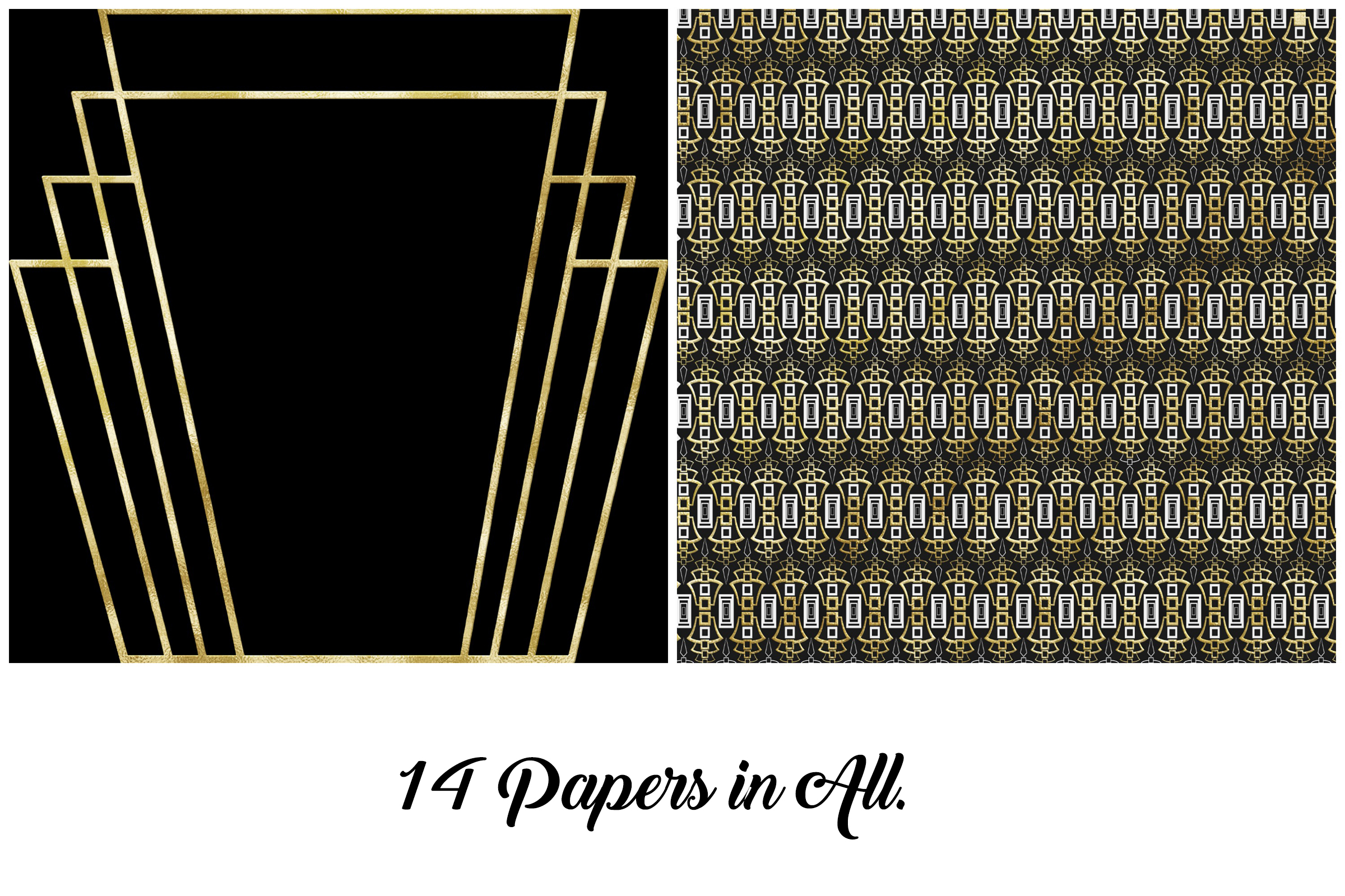 Art Deco Gold Foil and Black Digital Papers, Gatsby Style