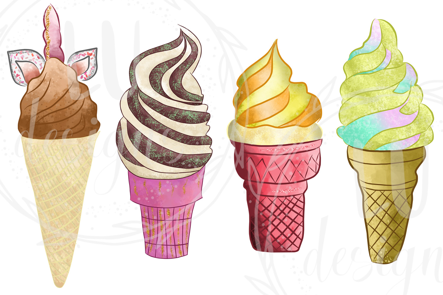 Watercolor Ice Cream Clip Art, Watercolor Graphics, Ice ...
