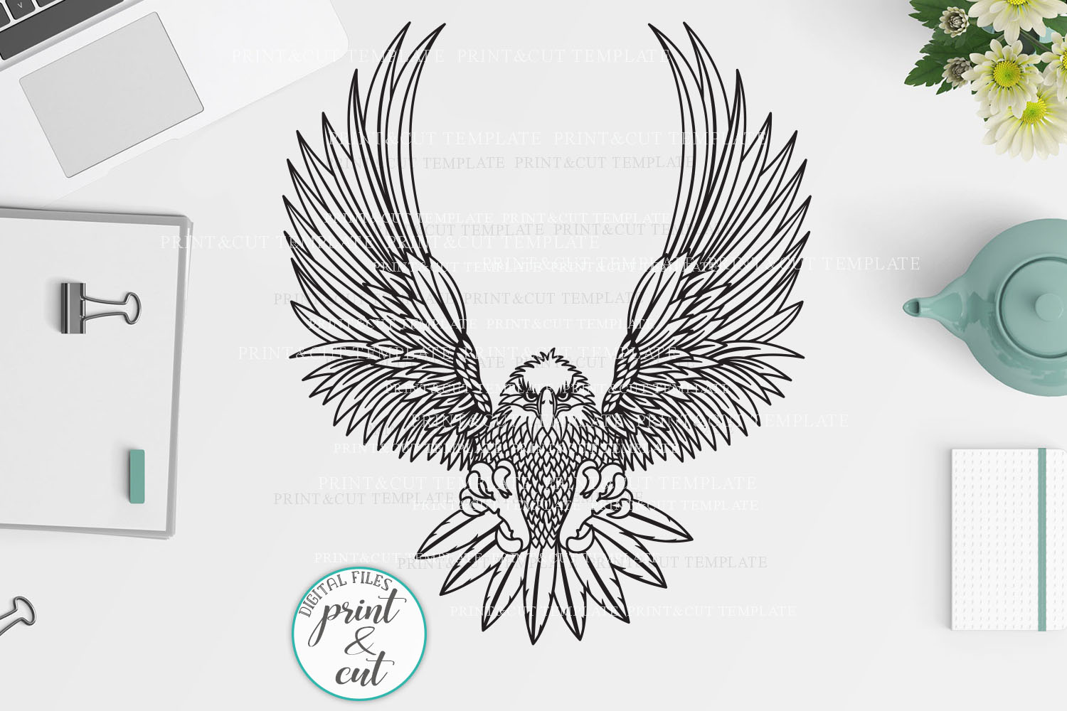 Download Cut out Flying Eagle svg dxf pdf png cutting template