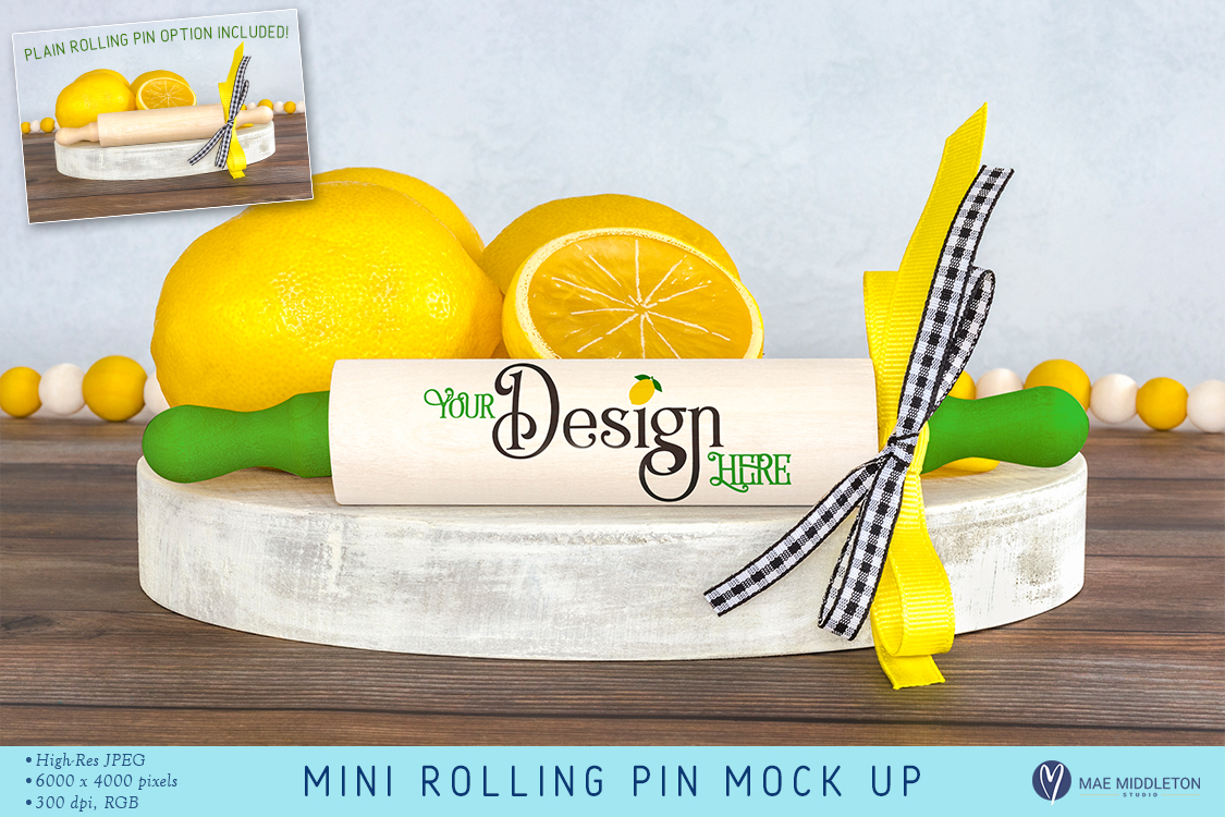 Download Mini Rolling Pin mockup |Tiered tray decor styled photo (531575) | Decorative | Design Bundles