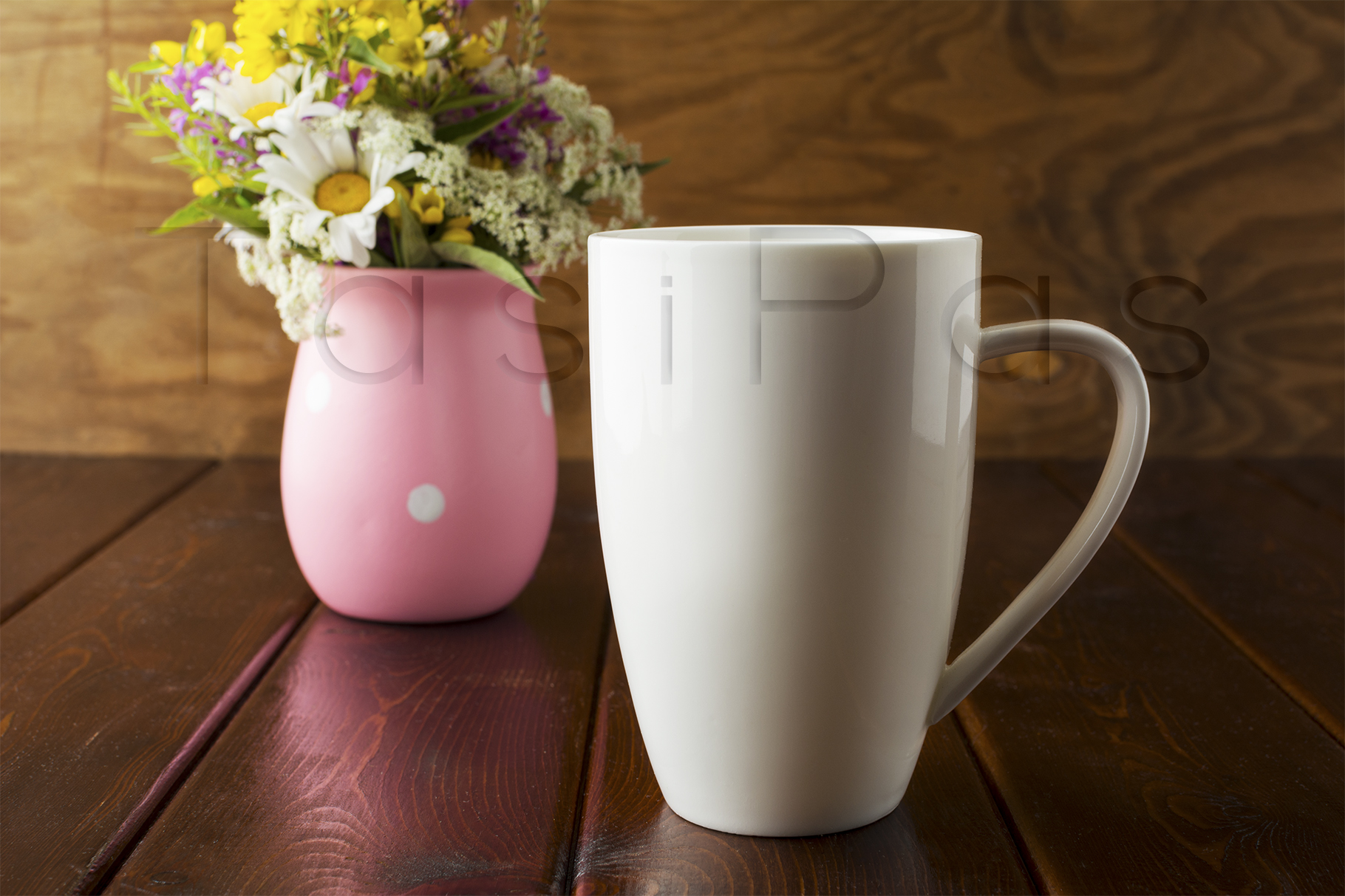 Download White coffee cappuccino mug rustic mockup with wildflowers ...