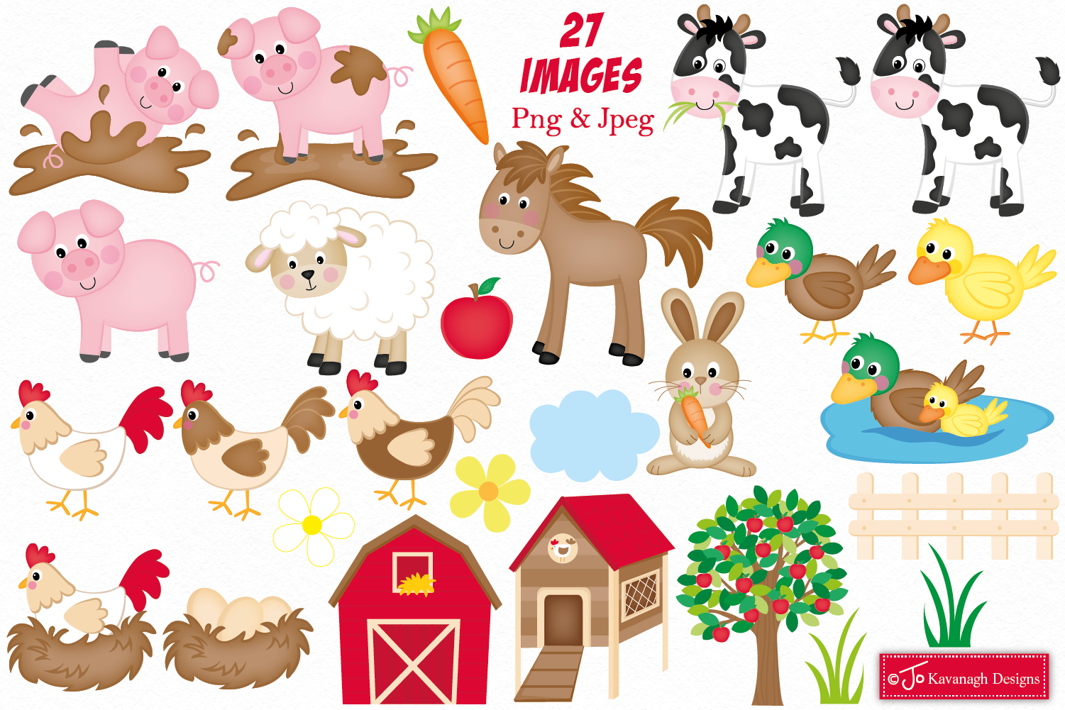 Farm clipart, Farm animals graphics & illustrations -C11 (76286 ...