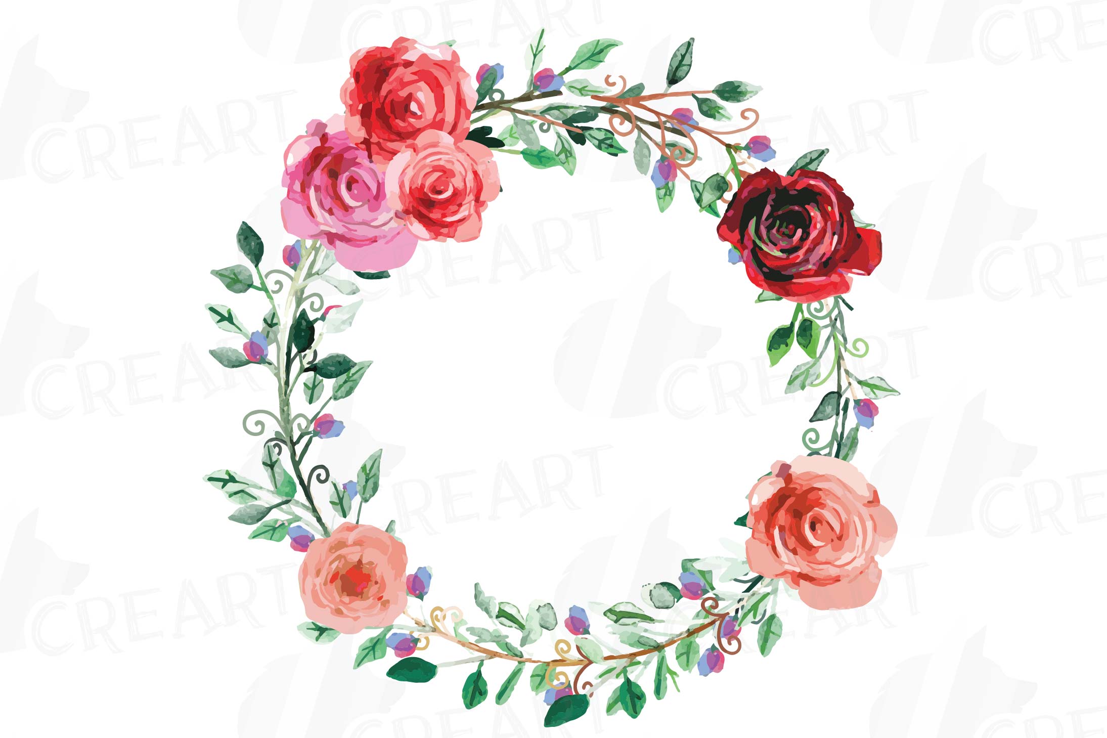 Floral wreath clip art, watercolor wreath with flowers png