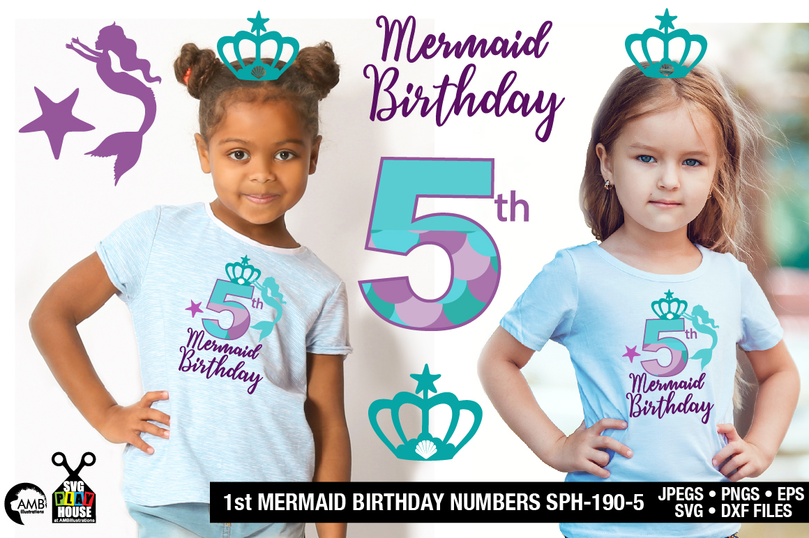 Mermaid Birthday Numbers 5th birthday svg, SPH-190-5