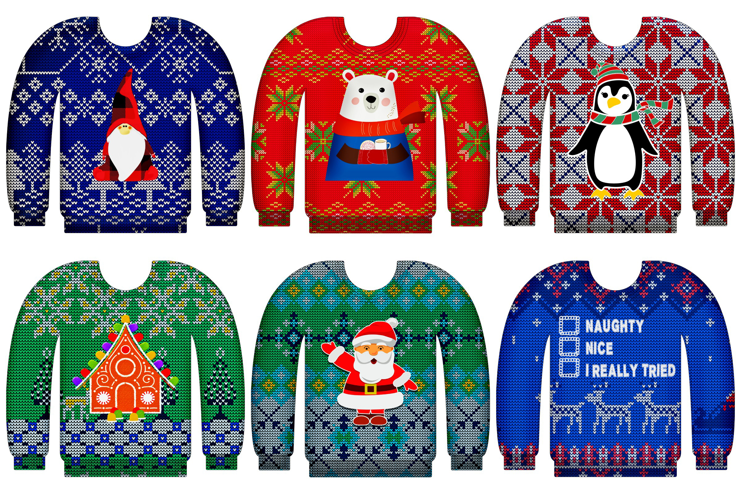 Ugly Christmas Sweaters with Graphics Clip Art