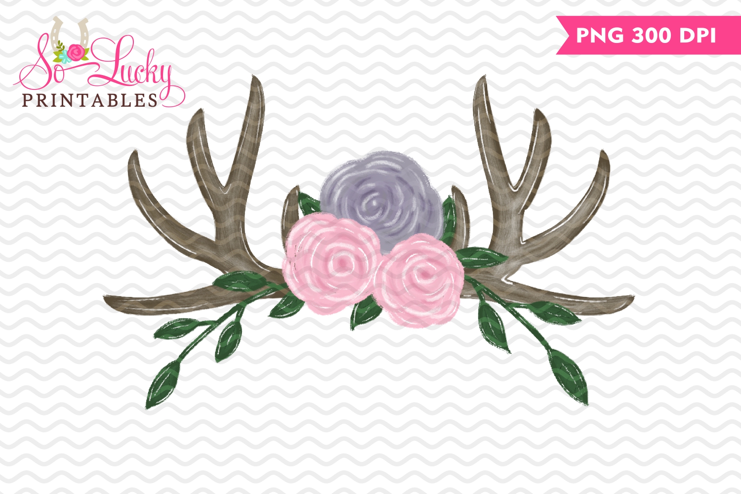 Download Deer antlers with flowers printable sublimation design