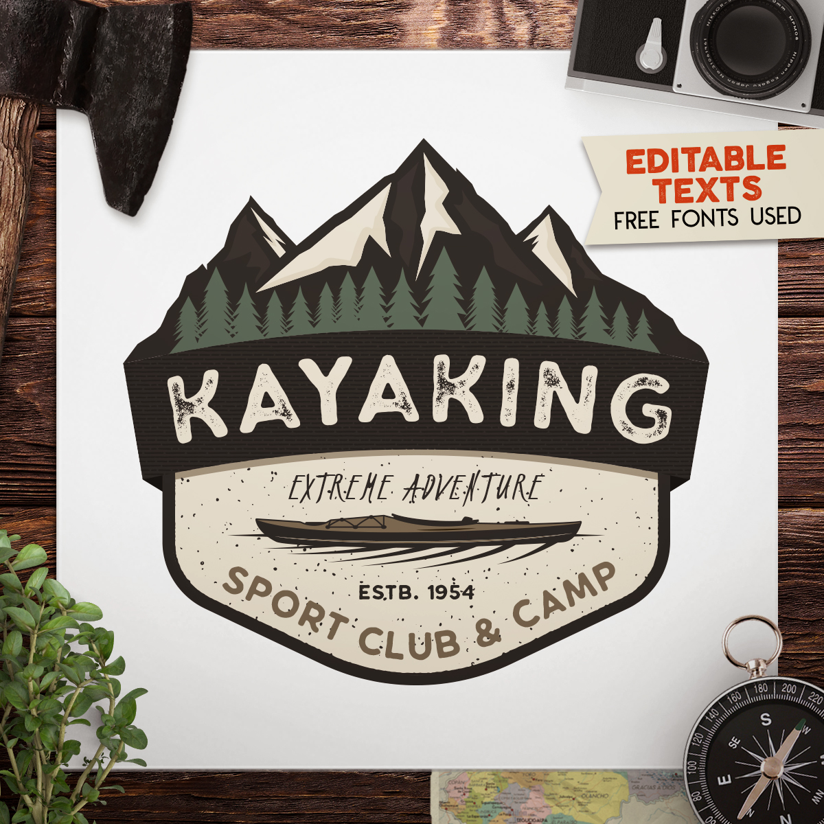 Download Kayak SVG Cut File, Adventure Digital, Mountain Camp Cut ...