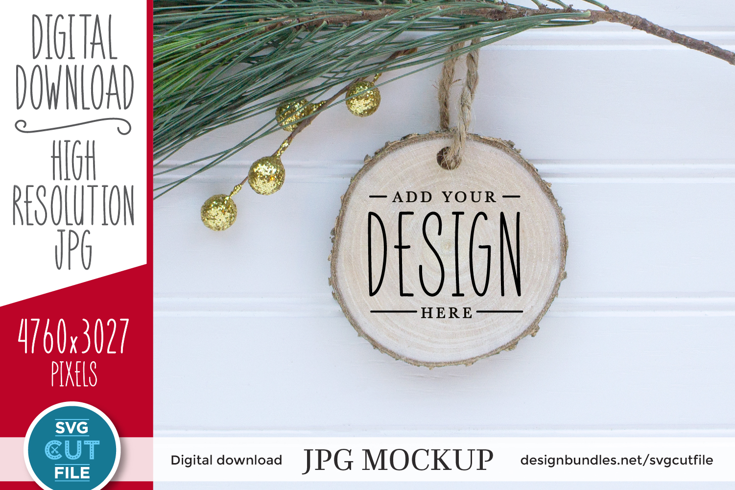Download Round Wood Ornament Mockup, Christmas round wood slice mock
