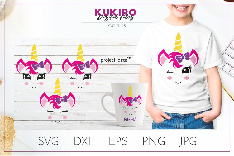 Download Unicorn with a bow SVG - Kids cut file - Pink baby unicorn (261773) | Cut Files | Design Bundles