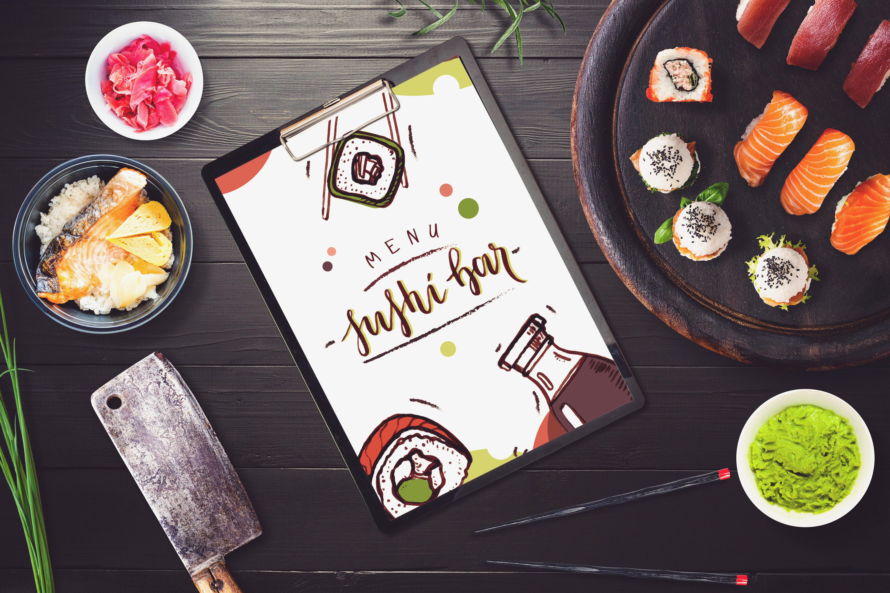 Download Sushi Bar Menu Mock-up #2 (71138) | Mock Ups | Design Bundles