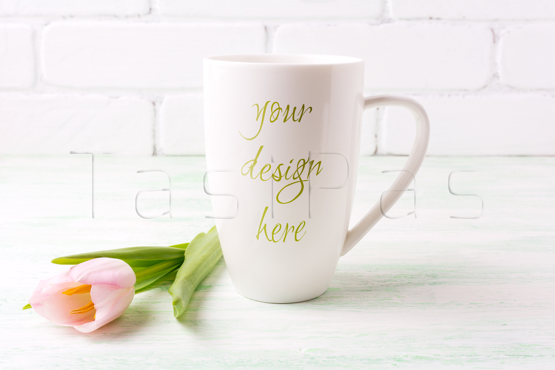 Download White coffee cappuccino mug mockup with pink tulip (67859) | Mock Ups | Design Bundles