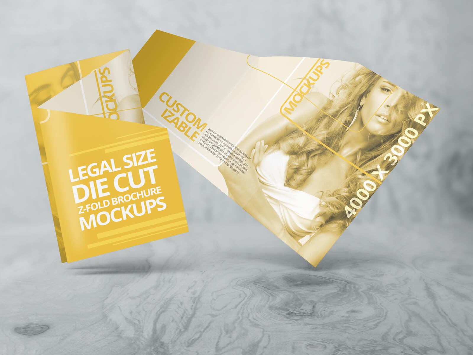 Customizable Z Fold Die Cut Brochure Mockups (94336