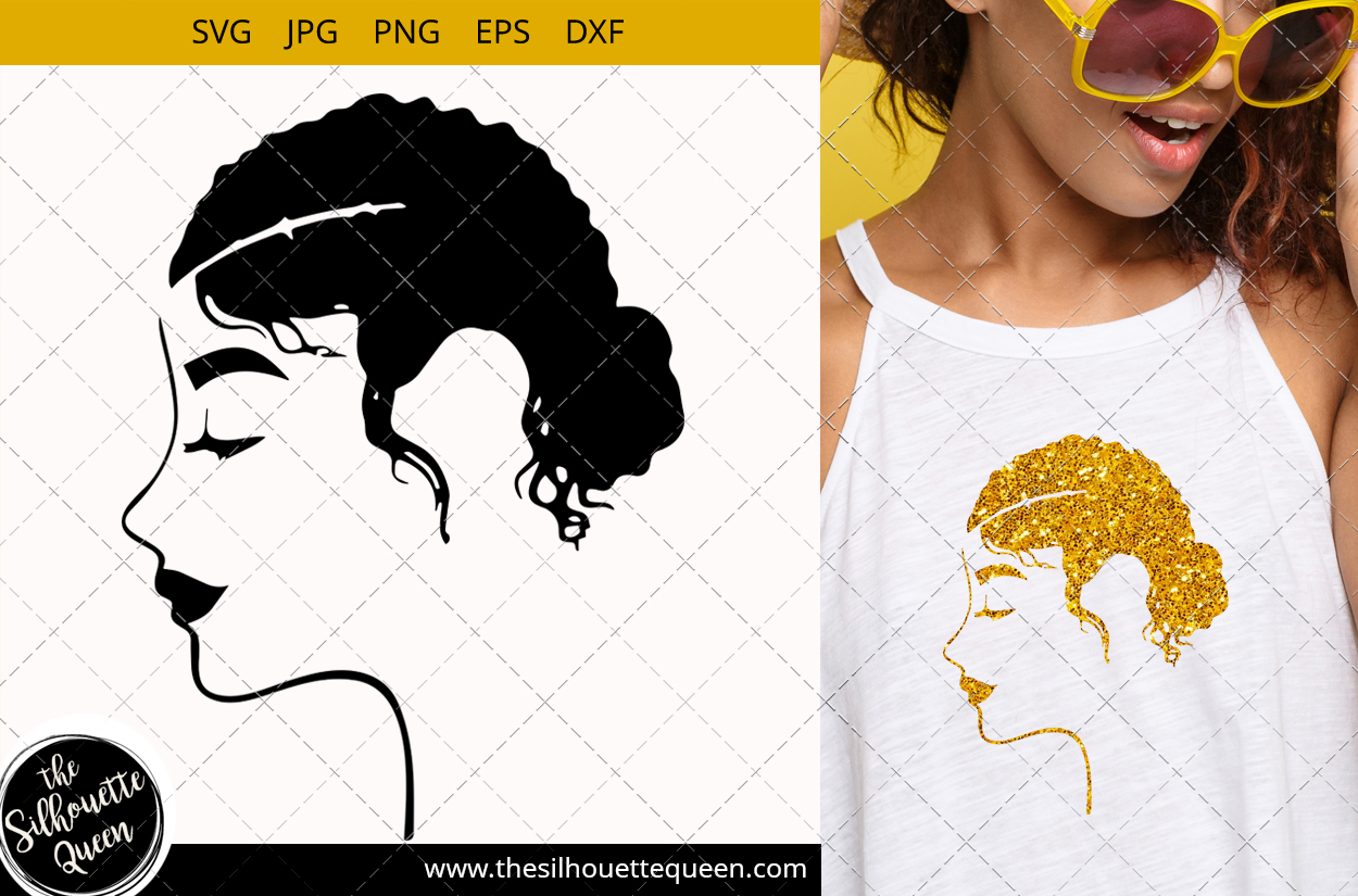 Download Afro Woman svg with Side Swept Curly Hair in a Bun ...