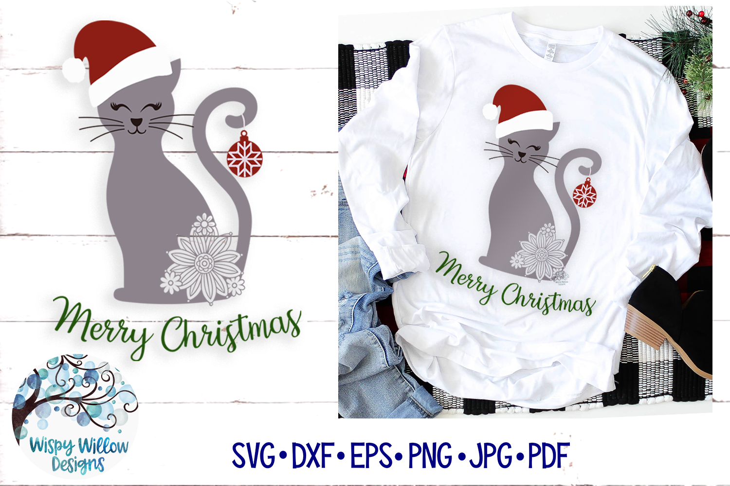 Merry Christmas Cat SVG | Christmas SVG Cut File (365308) | SVGs