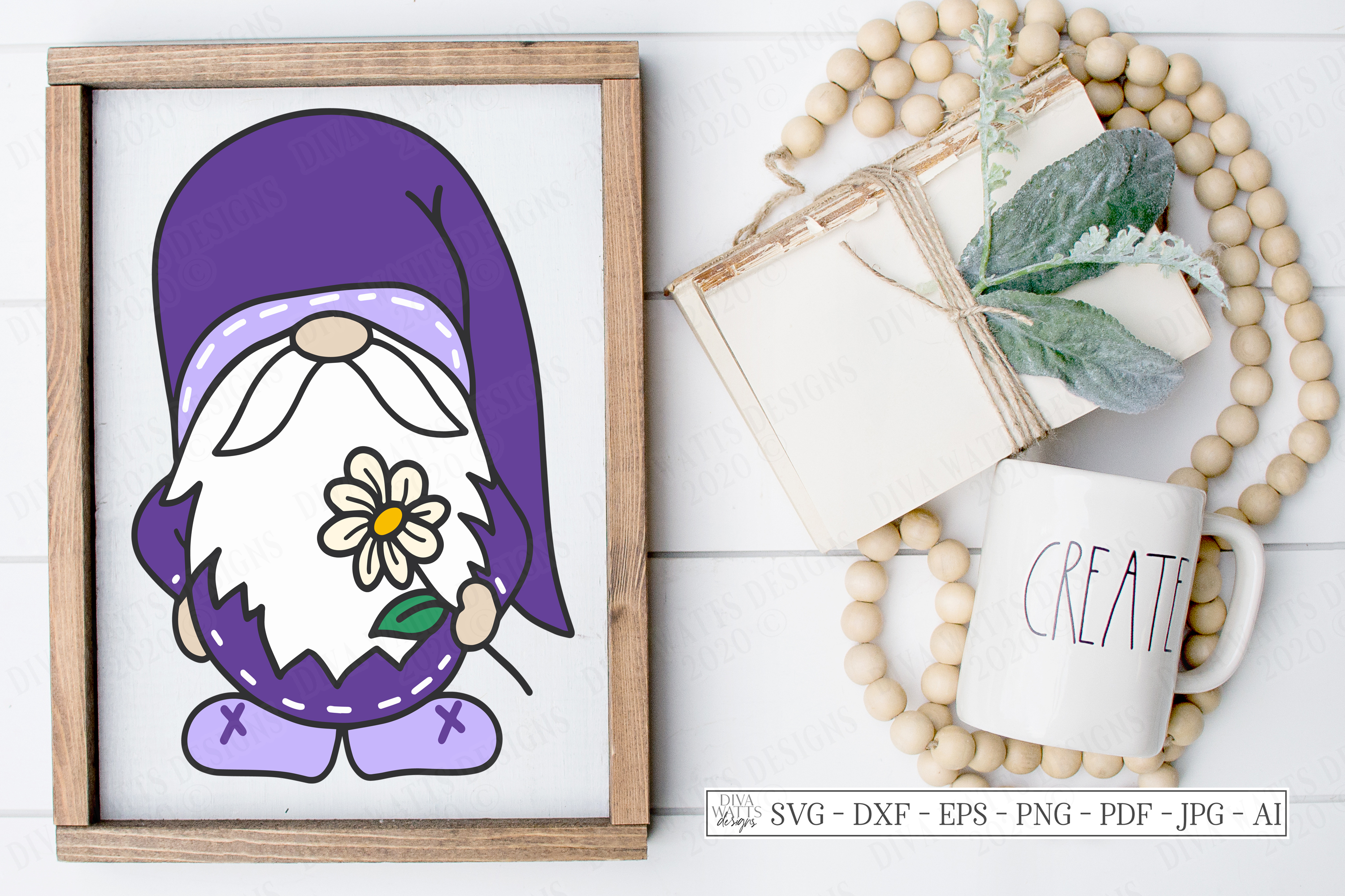 Download Farmhouse Spring Summer Daisy Gnome - SVG EPS DXF PNG JPG