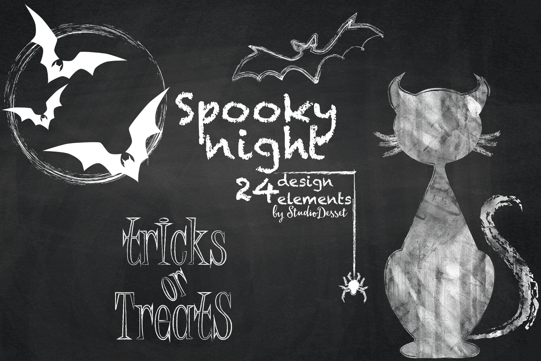 spooky night halloween chalkboard illustrations