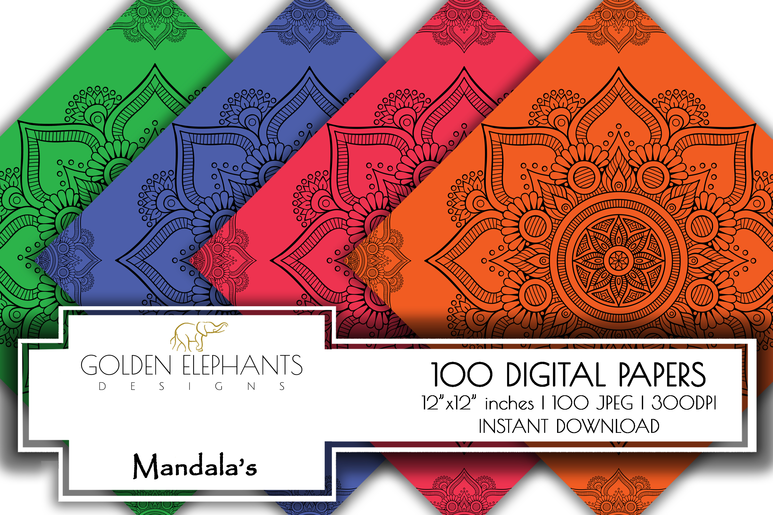 100 Seamless Mandala Digital Paper