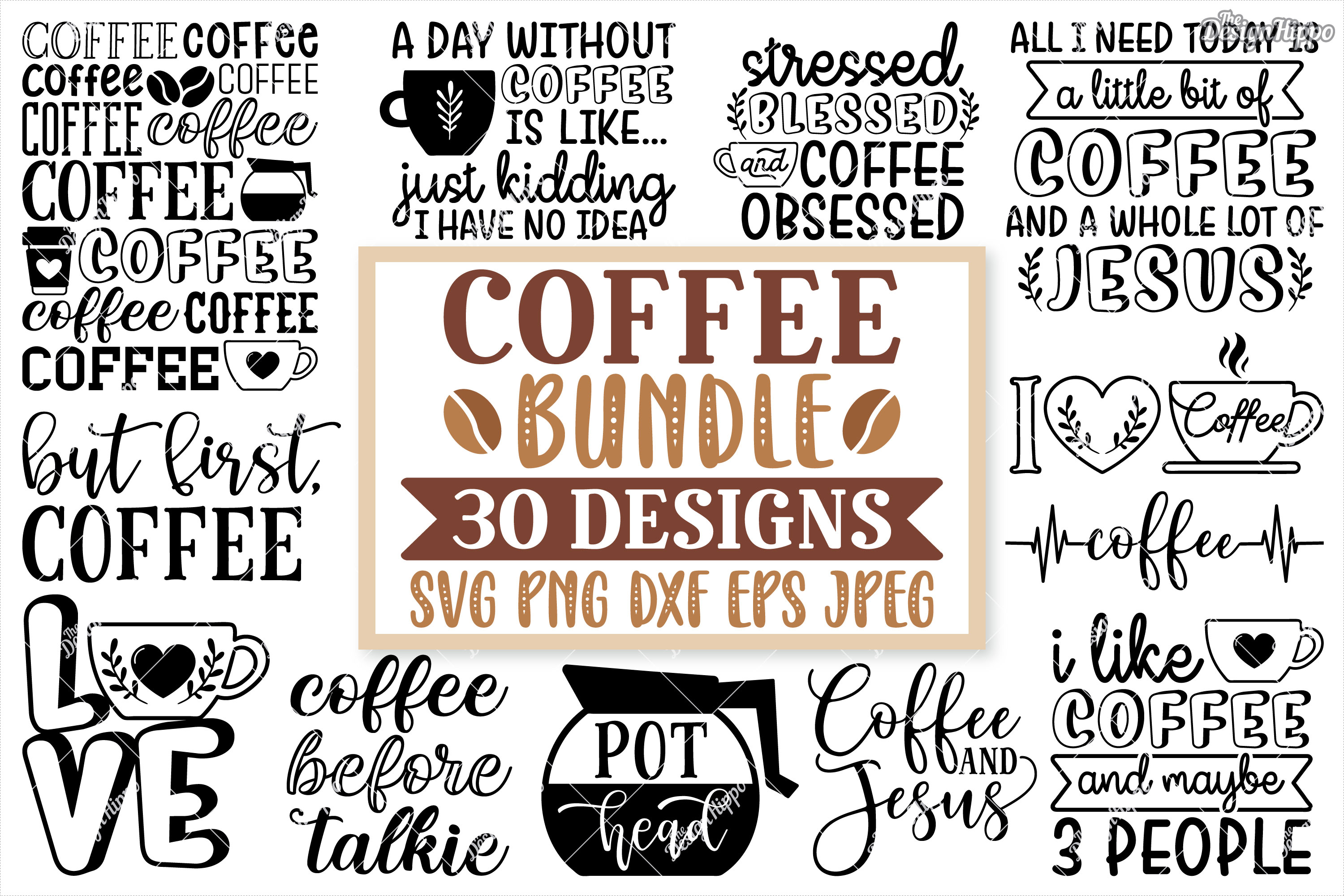 Coffee SVG Bundle, 30 Designs, DXF PNG Cricut Cutting Files (272234) | Cut Files | Design Bundles