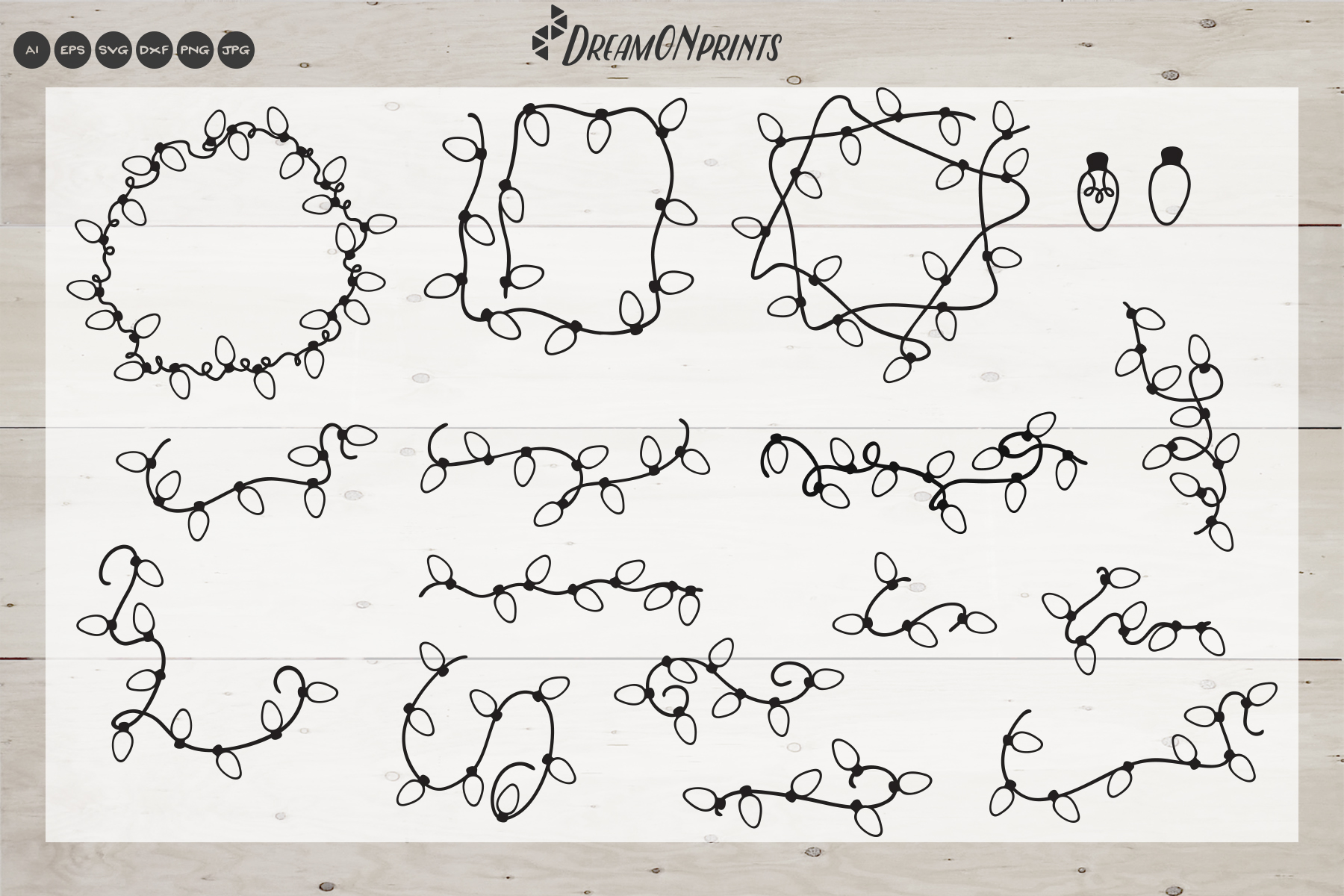Christmas Lights SVG Bundle Light Bulbs Frames & Borders