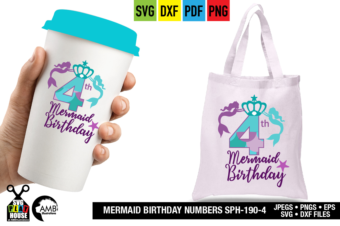 Download Mermaid Birthday Numbers 4th birthday svg, SPH-190-4