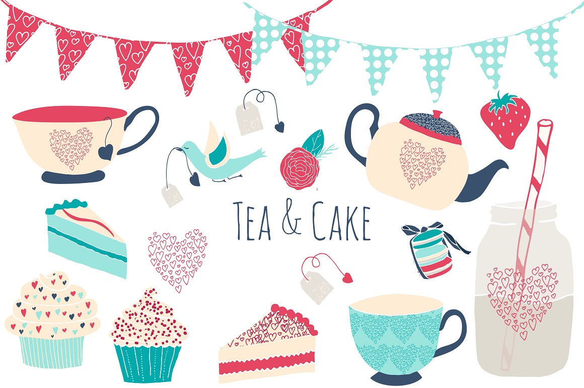 Download Tea & Cake Clipart and Seamless Pattern Collection - Tea ...