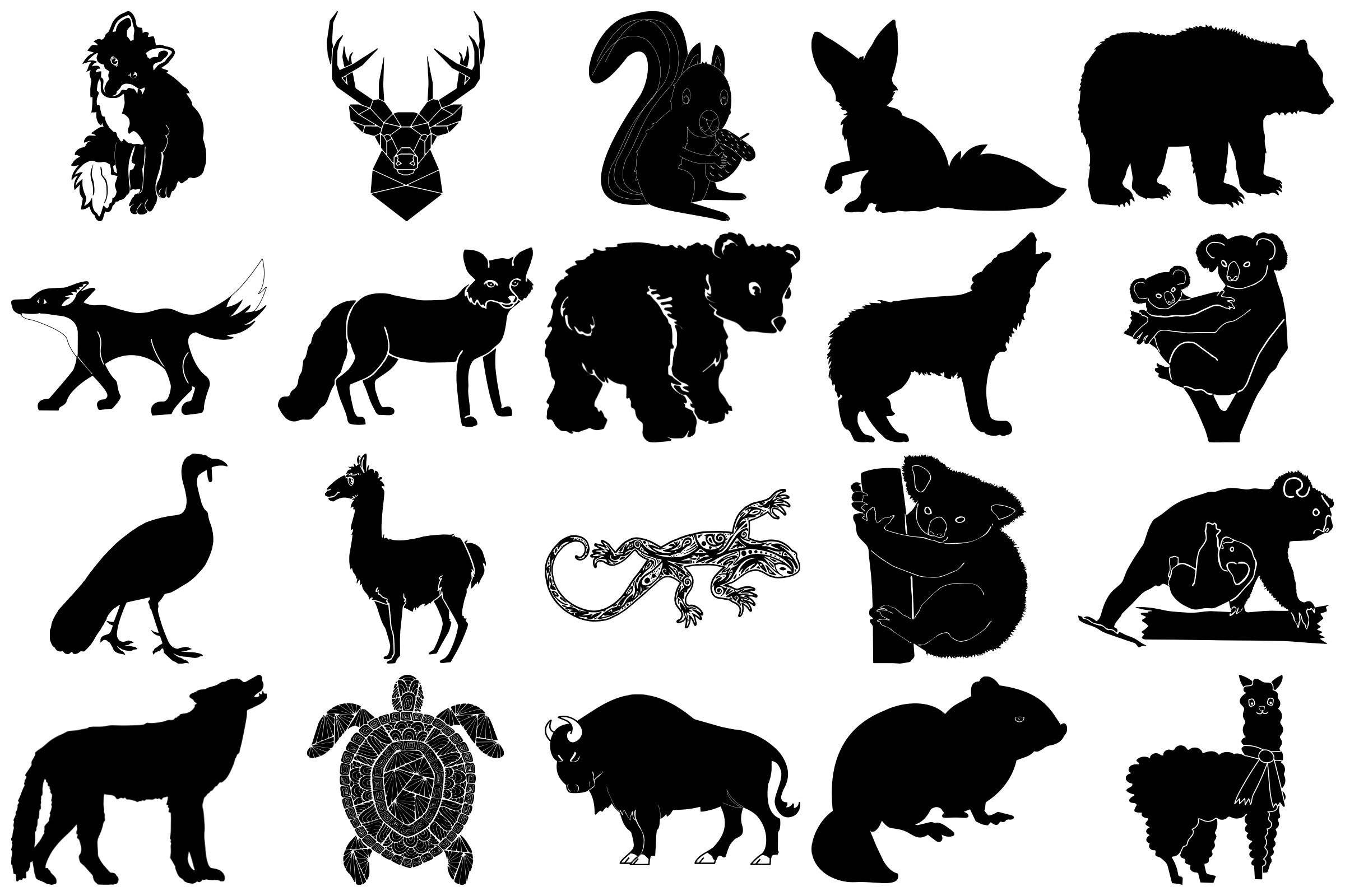 Forest Animal Silhouettes AI EPS PNG (279174) | Illustrations | Design