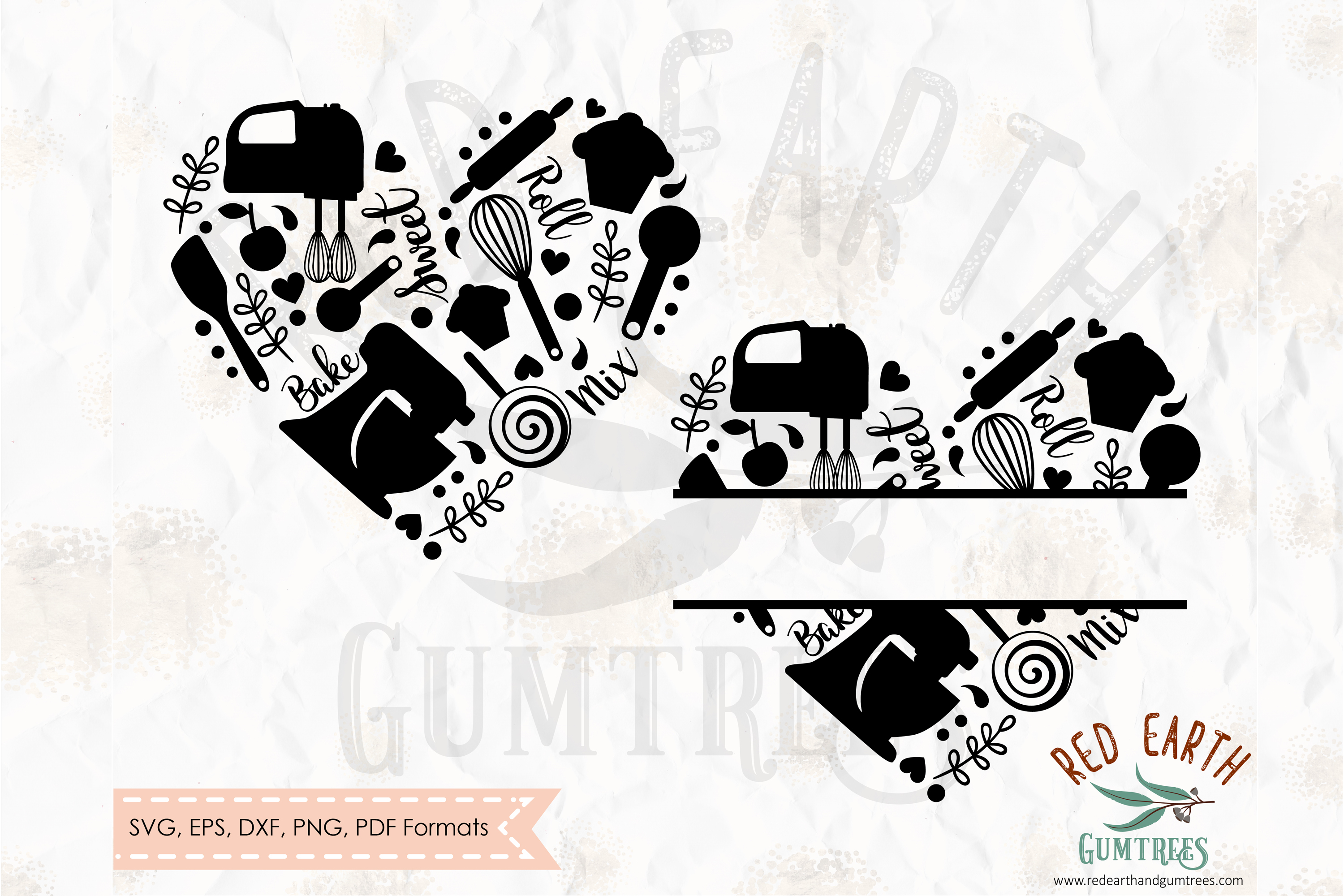 Baking Heart Split Monogram In Svg Dxf Png Eps Pdf Formats