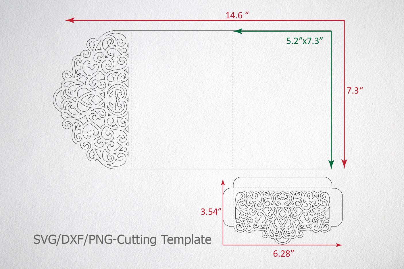Tri Fold Wedding Invitation Pocket Envelope SVG DXF Template