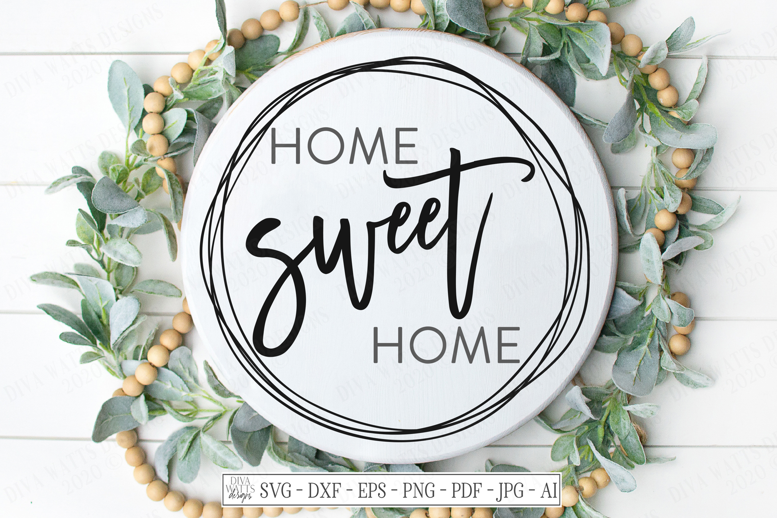 Download Home Sweet Home - Farmhouse Vine Wreath - Modern SVG DXF EPS (537038) | Cut Files | Design Bundles