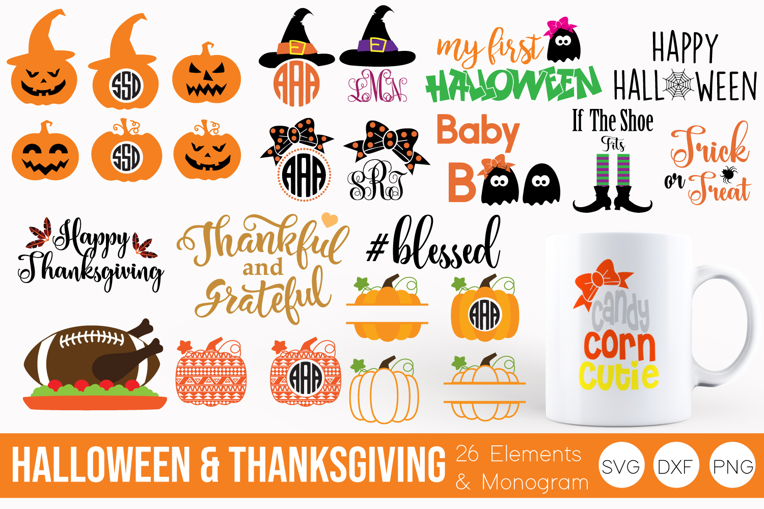 Halloween & Thanksgiving SVG, DXF, PNG Bundle Cut Files