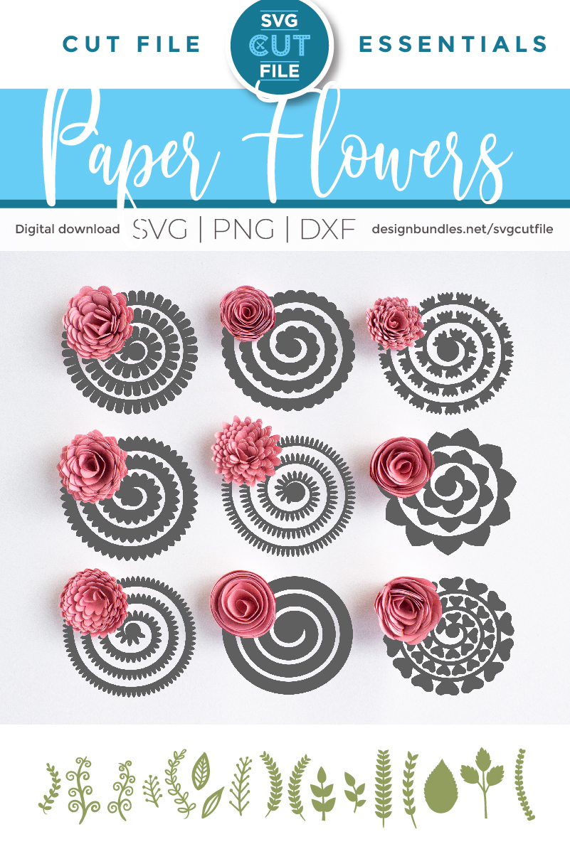 Download Rolled paper flowers SVG -9 rolled flower templates & leaves