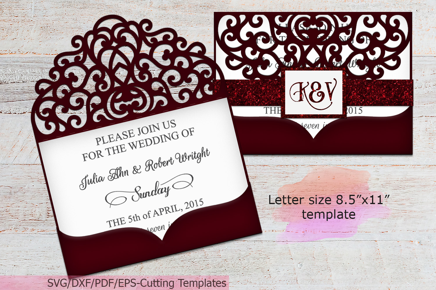 Wedding Bifold Envelope invitation svg laser cut template