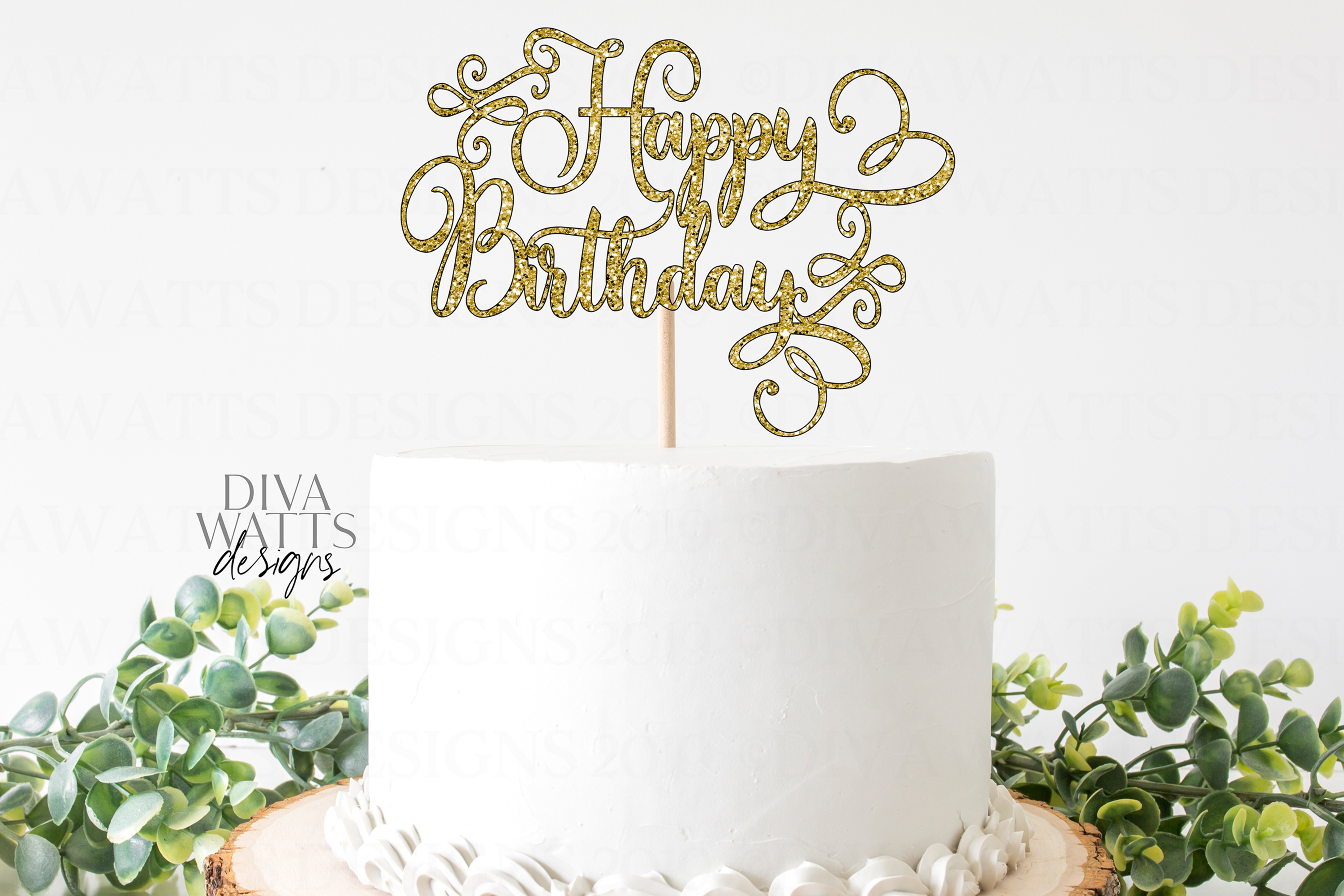 Download Happy Birthday Cake Topper - Swirls - Script - Simple - SVG
