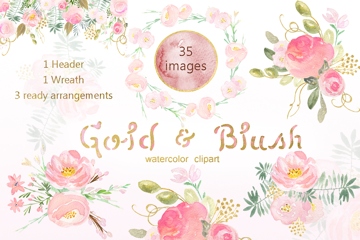 Gold & blush watercolor flowers