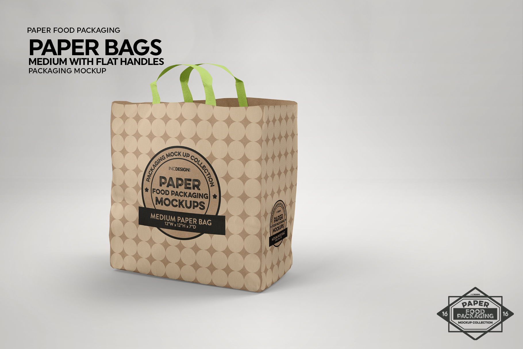 Download MEDIUM Paper Bag with Flat Handles Packaging MockUp