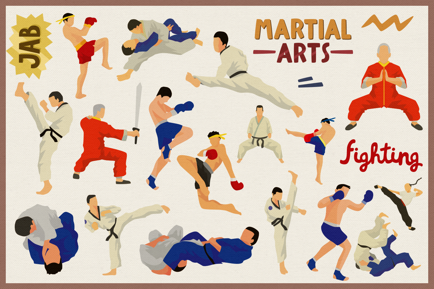 Martial Arts Vector Clipart and Seamless Pattern