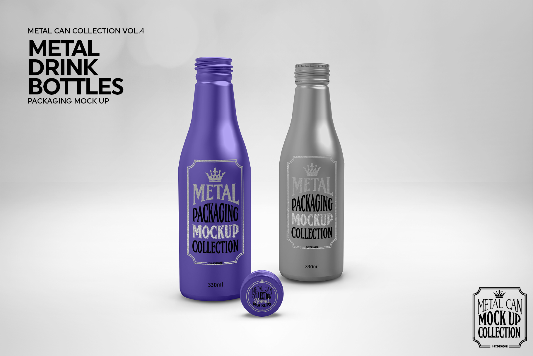 Download Metal 330ml Drink Bottles Packaging Mockup (277193) | Branding | Design Bundles