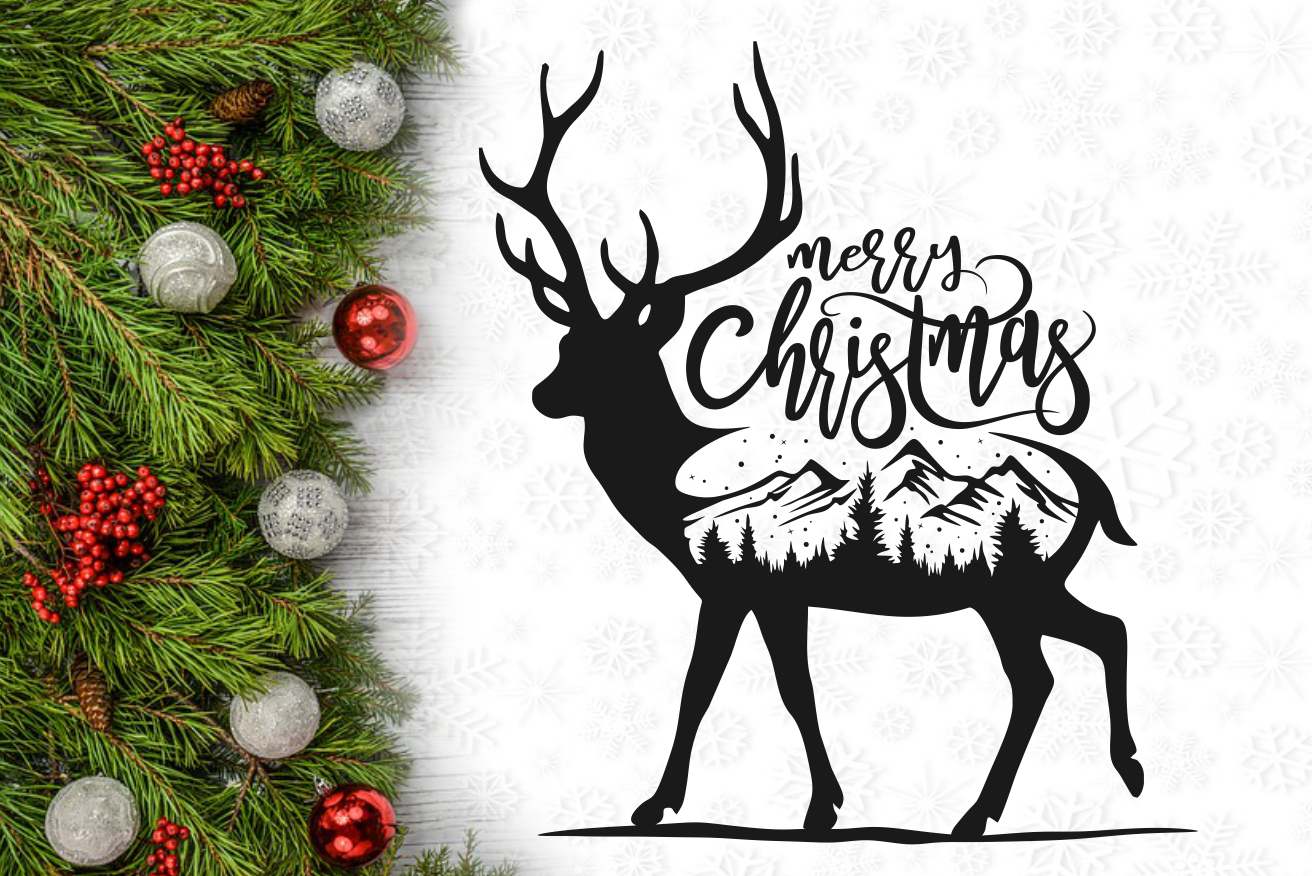 Merry Christmas Reindeer Wall Decal Svg Design