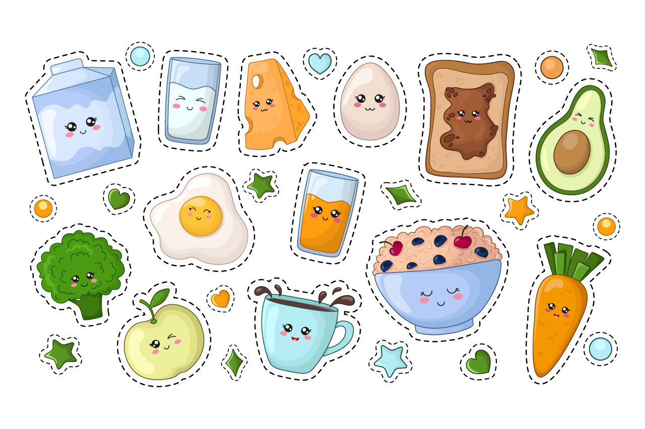 Cute Vector Kawaii Food Stickers 355109 Illustrations Design