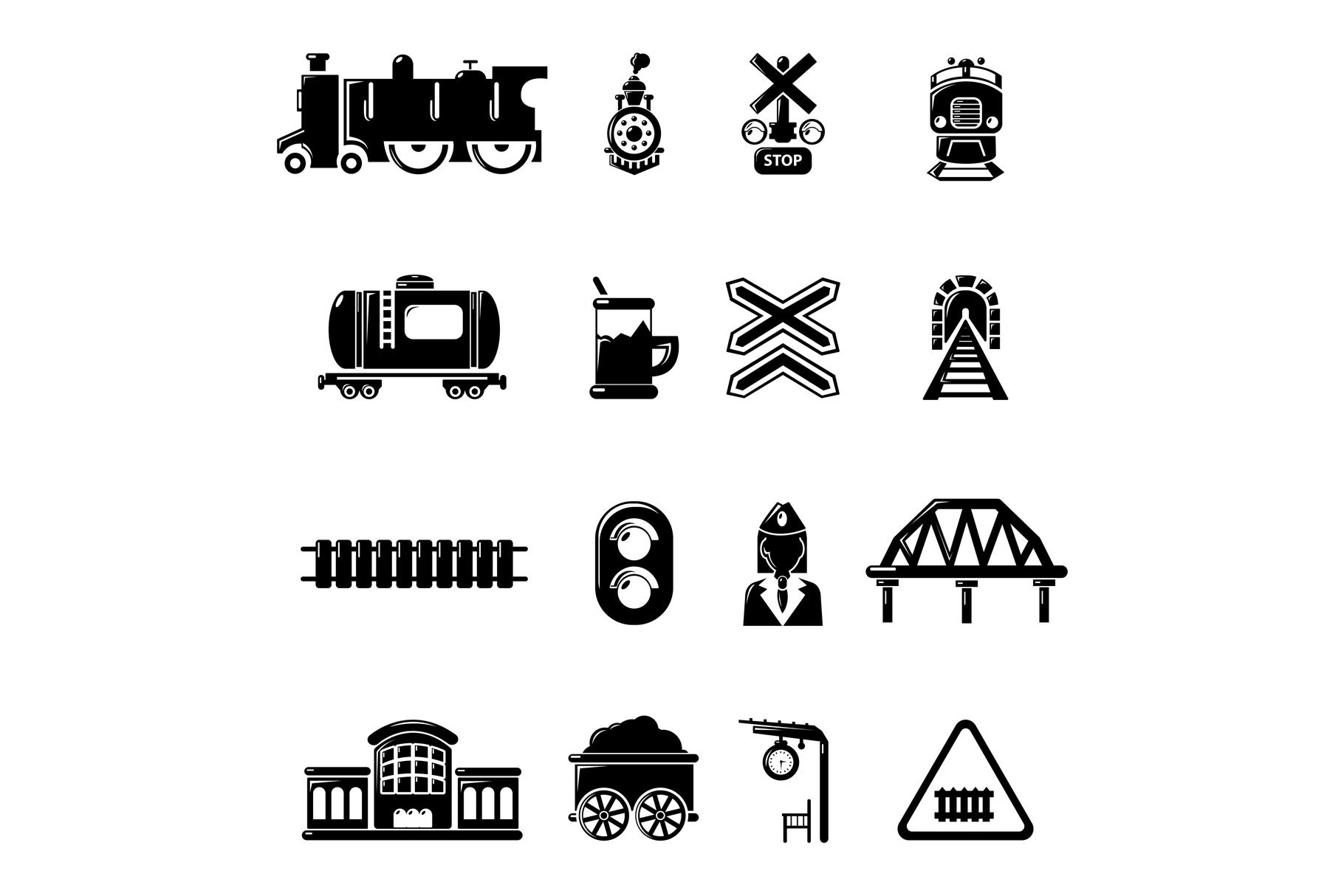Train Railroad Icons Set Simple Style